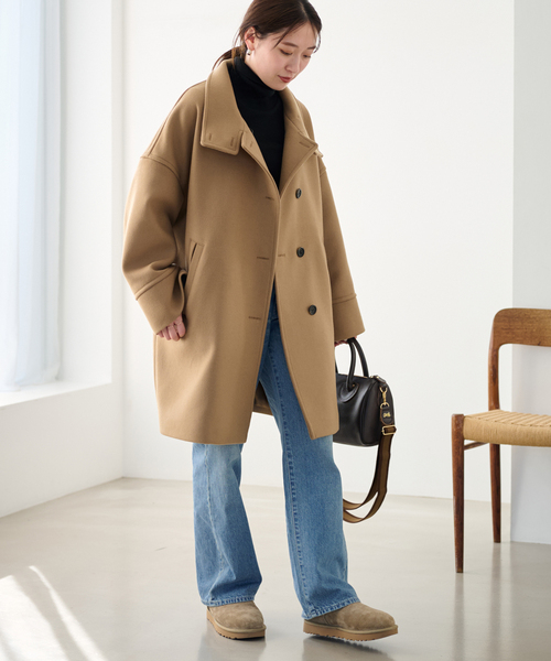 FRAMeWORK（フレームワーク）の「メルトンスタンドポンチョコート（ポンチョ・レディース・ブラック/キャメル・38/36）」の9枚目の写真