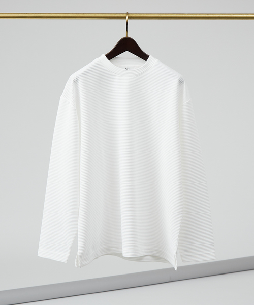 AH ABAHOUSE（エーエイチアバハウス）の「【AH ABAHOUSE】リップルボーダー 長袖Tシャツ（Tシャツ/カットソー・メンズ・ホワイト/チャコールグレー/グレイッシュブルー/グレイッシュベージュ・46/48）」の2枚目の写真