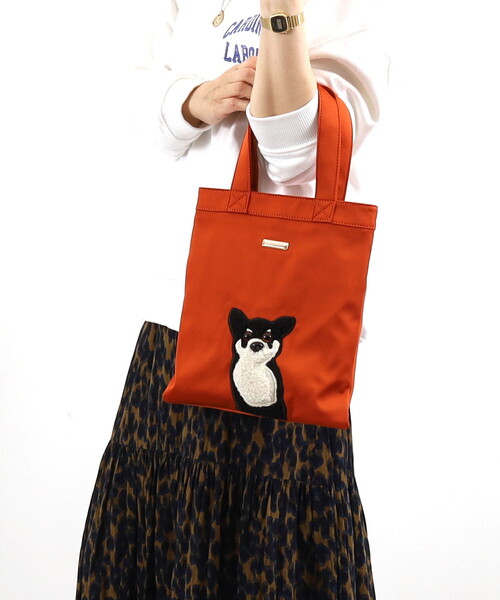 COOCO(クーコ)の「犬モチーフ刺繍トートバッグ(トートバッグ・レディース・パープル/ブラック/オレンジ/グリーン/ダークグレー・FREE)」の1枚目の写真