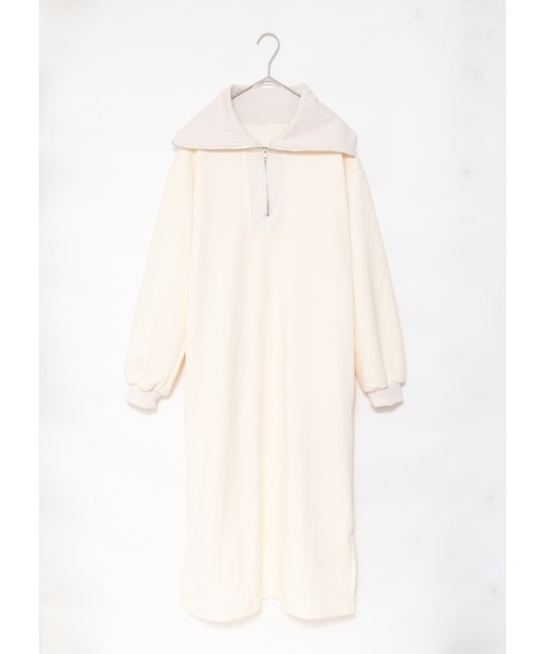 セール】2wayネックハーフジップ裏起毛スウェットワンピース / ロング