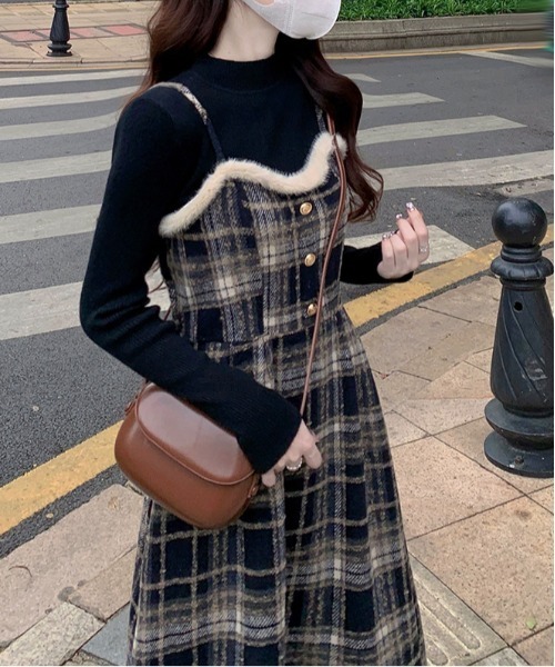 gossip!ロサンゼルス(ゴシップロサンゼルス)の「チェック柄スイッチングロングキャミワンピース(ワンピース・レディース・ブラック/レンガ・S/M)」の13枚目の写真