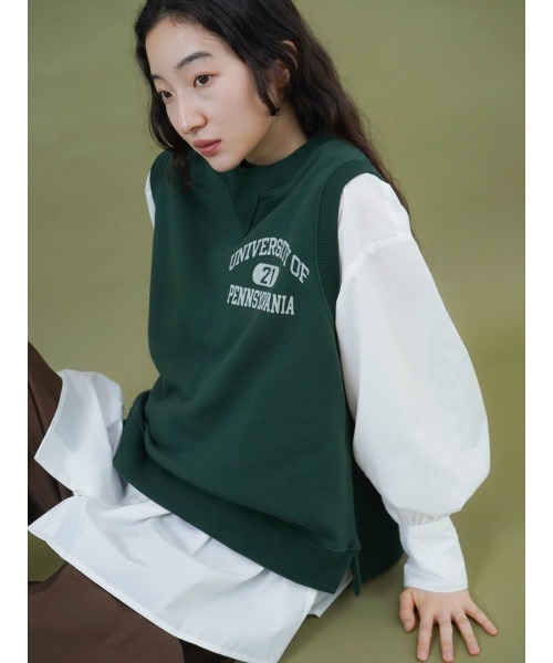 FIKA.(フィーカ)の「Crew neck sweat vest(ベスト・レディース・ダークオリーブ/杢グレー・FREE)」の2枚目の写真