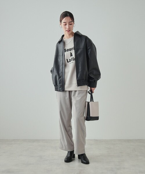 SHOO・LA・RUE（シューラルー）の「◆【高レビュー/洗える/SS-3L】きれいめカジュアルに あったか裏起毛 コーデュロイイージーワイドパンツ（その他パンツ・レディース・グリーン系/アイボリー/グレー/チャコールグレー・01/02/03/04/05/10）」の15枚目の写真