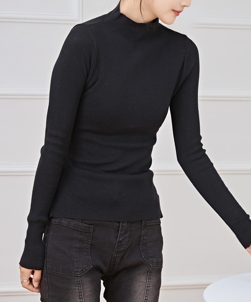 Lace Ladies(レースレディース)の「ソリッドカラー プチハイネック レイヤード風 ニット プルオーバー(ニット/セーター・レディース・ベージュ/ホワイト/ピンク/ブラック・FREE)」の5枚目の写真