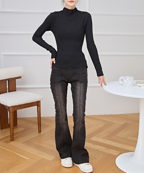 Lace Ladies(レースレディース)の「ソリッドカラー プチハイネック レイヤード風 ニット プルオーバー(ニット/セーター・レディース・ベージュ/ホワイト/ピンク/ブラック・FREE)」の6枚目の写真