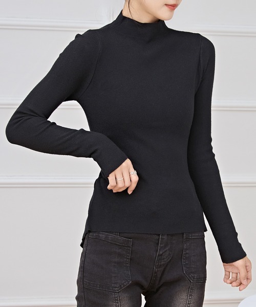 Lace Ladies(レースレディース)の「ソリッドカラー プチハイネック レイヤード風 ニット プルオーバー(ニット/セーター・レディース・ベージュ/ホワイト/ピンク/ブラック・FREE)」の7枚目の写真