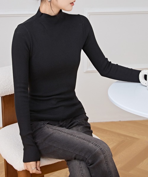Lace Ladies(レースレディース)の「ソリッドカラー プチハイネック レイヤード風 ニット プルオーバー(ニット/セーター・レディース・ベージュ/ホワイト/ピンク/ブラック・FREE)」の9枚目の写真