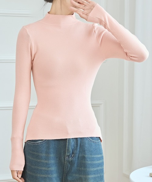 Lace Ladies(レースレディース)の「ソリッドカラー プチハイネック レイヤード風 ニット プルオーバー(ニット/セーター・レディース・ベージュ/ホワイト/ピンク/ブラック・FREE)」の10枚目の写真