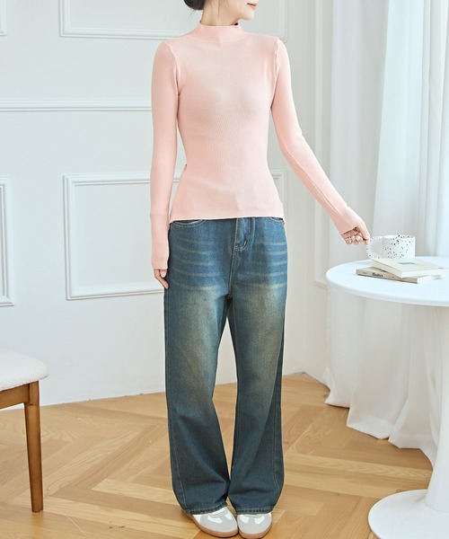 Lace Ladies(レースレディース)の「ソリッドカラー プチハイネック レイヤード風 ニット プルオーバー(ニット/セーター・レディース・ベージュ/ホワイト/ピンク/ブラック・FREE)」の11枚目の写真