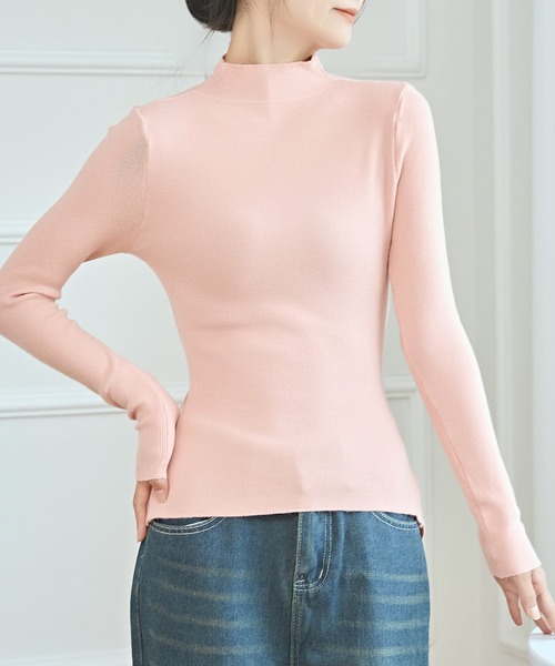 Lace Ladies(レースレディース)の「ソリッドカラー プチハイネック レイヤード風 ニット プルオーバー(ニット/セーター・レディース・ベージュ/ホワイト/ピンク/ブラック・FREE)」の12枚目の写真