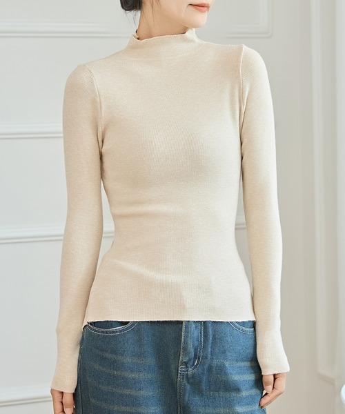 Lace Ladies(レースレディース)の「ソリッドカラー プチハイネック レイヤード風 ニット プルオーバー(ニット/セーター・レディース・ベージュ/ホワイト/ピンク/ブラック・FREE)」の17枚目の写真