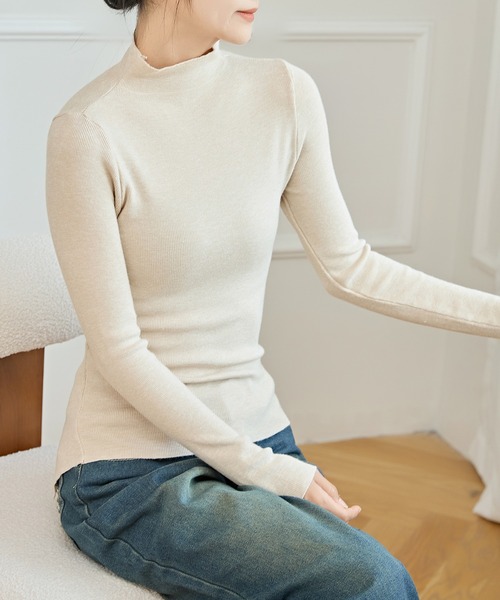 Lace Ladies(レースレディース)の「ソリッドカラー プチハイネック レイヤード風 ニット プルオーバー(ニット/セーター・レディース・ベージュ/ホワイト/ピンク/ブラック・FREE)」の18枚目の写真