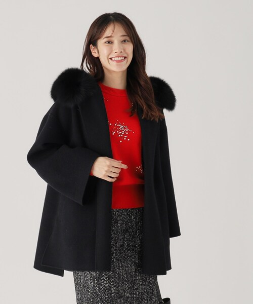 【セール】【ブルーフォックス使用（取外し可）】上品でリュクス感／大人の余裕を感じるケープ風コート（その他アウター）｜COUP DE CHANCE（クードシャンス）