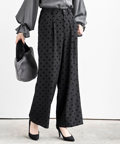 rps(アールピーエス)の「フロッキードットワイドパンツ(スラックス・レディース・チャコールグレー/ブラウン/ブラック・フリー)」の2枚目の写真