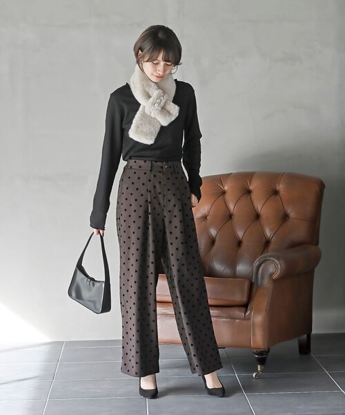 rps(アールピーエス)の「フロッキードットワイドパンツ(スラックス・レディース・チャコールグレー/ブラウン/ブラック・フリー)」の10枚目の写真