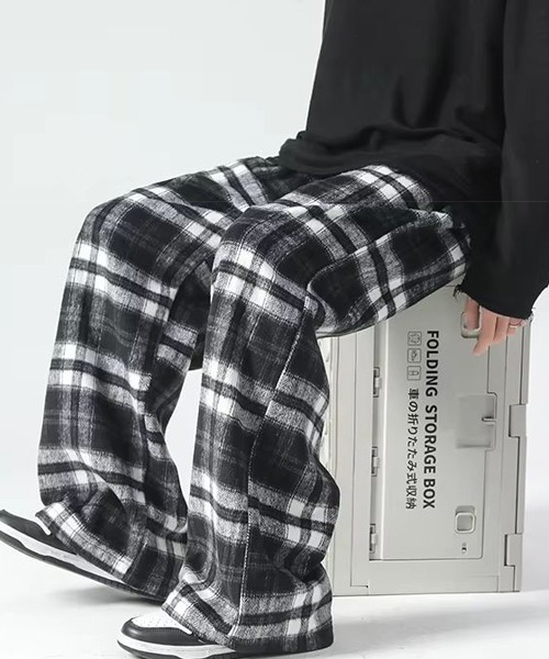 《WARAIJOGO》厚ネルチェックルーズワイドレッグパンツ（その他パンツ）｜B.I.D.（ビーアイディー）
