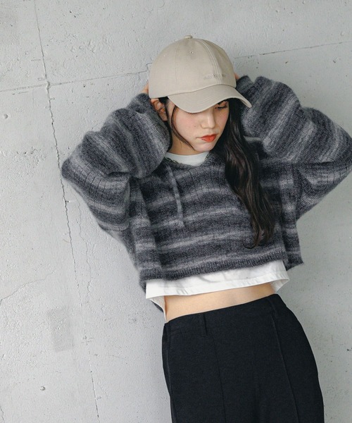 GLOBAL WORK(グローバルワーク)の「2SETボーダーニット*ロンT/AND YUA ANY/147026(ニット/セーター・キッズ・グリーン/グレー・160cm/150cm)」の1枚目の写真