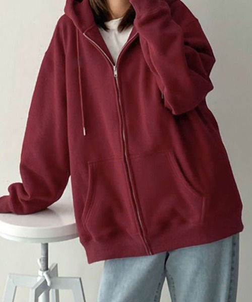 Teem Store(チームストア)の「【再入荷】【12色展開】【裏ボア】カラー ダブルジップパーカー フーディー(パーカー・レディース・グレー/ブラック/ライトグレー/アイボリー/ダークグレー/ワイン/ブルー/ブラウン/グリーン/ネイビー/ホワイト/ピンク・M/L)」の12枚目の写真
