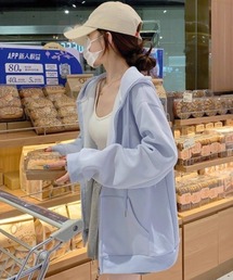 【再入荷】【12色展開】【裏ボア】カラー ダブルジップパーカー フーディー