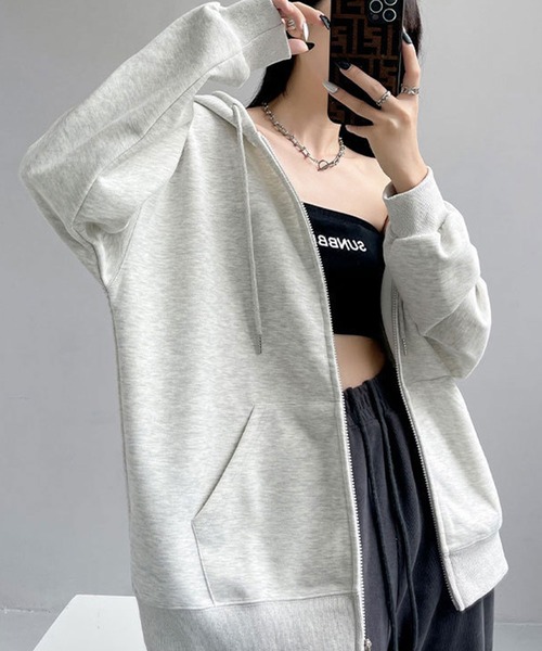 Teem Store(チームストア)の「【再入荷】【12色展開】【裏ボア】カラー ダブルジップパーカー フーディー(パーカー・レディース・グレー/ブラック/ライトグレー/アイボリー/ダークグレー/ワイン/ブルー/ブラウン/グリーン/ネイビー/ホワイト/ピンク・M/L)」の5枚目の写真