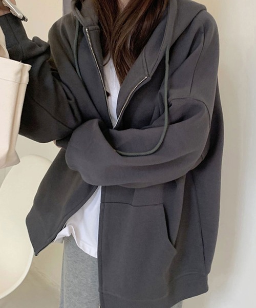 Teem Store(チームストア)の「【再入荷】【12色展開】【裏ボア】カラー ダブルジップパーカー フーディー(パーカー・レディース・グレー/ブラック/ライトグレー/アイボリー/ダークグレー/ワイン/ブルー/ブラウン/グリーン/ネイビー/ホワイト/ピンク・M/L)」の6枚目の写真