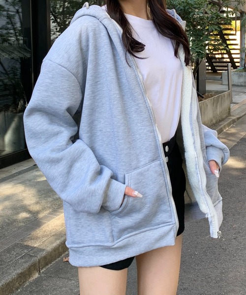 Teem Store(チームストア)の「【再入荷】【12色展開】【裏ボア】カラー ダブルジップパーカー フーディー(パーカー・レディース・グレー/ブラック/ライトグレー/アイボリー/ダークグレー/ワイン/ブルー/ブラウン/グリーン/ネイビー/ホワイト/ピンク・M/L)」の15枚目の写真