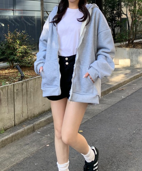 Teem Store(チームストア)の「【再入荷】【12色展開】【裏ボア】カラー ダブルジップパーカー フーディー(パーカー・レディース・グレー/ブラック/ライトグレー/アイボリー/ダークグレー/ワイン/ブルー/ブラウン/グリーン/ネイビー/ホワイト/ピンク・M/L)」の16枚目の写真