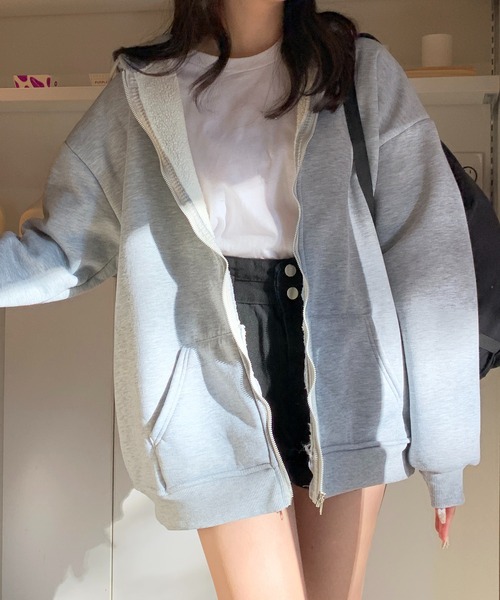 Teem Store(チームストア)の「【再入荷】【12色展開】【裏ボア】カラー ダブルジップパーカー フーディー(パーカー・レディース・グレー/ブラック/ライトグレー/アイボリー/ダークグレー/ワイン/ブルー/ブラウン/グリーン/ネイビー/ホワイト/ピンク・M/L)」の17枚目の写真