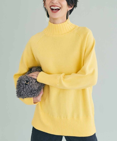 IEDIT(イディット)の「IEDIT 表ウール混で内側コットン100%のダブルフェイス素材こなれ見えハイネックニット(ニット/セーター・レディース・グレー/ブルー/イエロー・S/M/L/LL/3L/4L)」の3枚目の写真