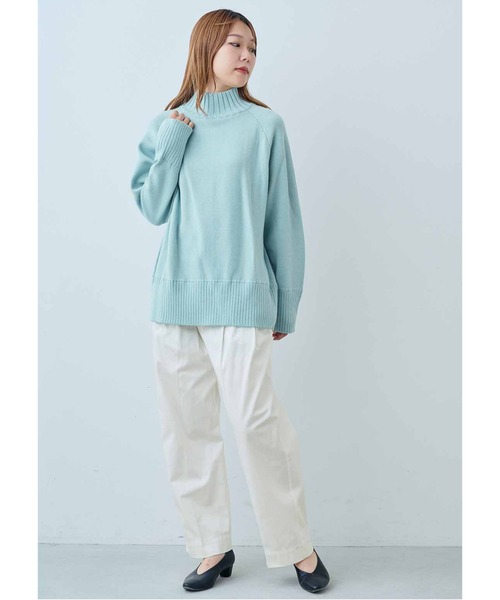 IEDIT(イディット)の「IEDIT 表ウール混で内側コットン100%のダブルフェイス素材こなれ見えハイネックニット(ニット/セーター・レディース・グレー/ブルー/イエロー・S/M/L/LL/3L/4L)」の9枚目の写真