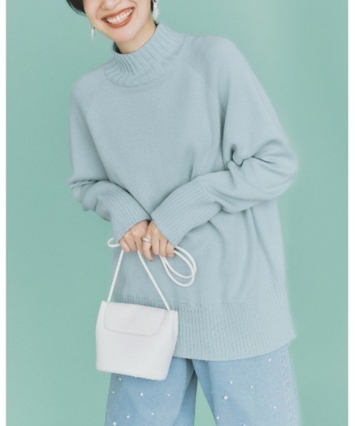 IEDIT(イディット)の「IEDIT 表ウール混で内側コットン100%のダブルフェイス素材こなれ見えハイネックニット(ニット/セーター・レディース・グレー/ブルー/イエロー・S/M/L/LL/3L/4L)」の14枚目の写真