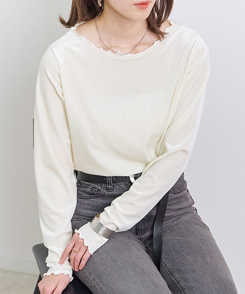 Fizz(フィズ)の「【Fizz/フィズ】 カットベロア メロークルーネックトップス(Tシャツ/カットソー・レディース・アイボリー/モカ/ブラック/グレー・M)」の2枚目の写真