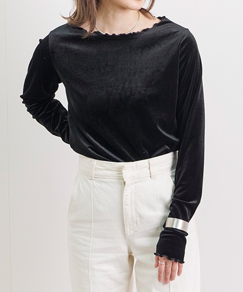 Fizz(フィズ)の「【Fizz/フィズ】 カットベロア メロークルーネックトップス(Tシャツ/カットソー・レディース・アイボリー/モカ/ブラック/グレー・M)」の9枚目の写真