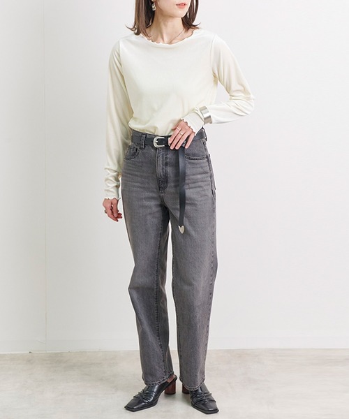 Fizz(フィズ)の「【Fizz/フィズ】 カットベロア メロークルーネックトップス(Tシャツ/カットソー・レディース・アイボリー/モカ/ブラック/グレー・M)」の7枚目の写真
