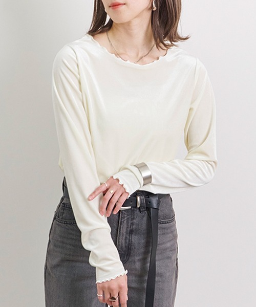 Fizz(フィズ)の「【Fizz/フィズ】 カットベロア メロークルーネックトップス(Tシャツ/カットソー・レディース・アイボリー/モカ/ブラック/グレー・M)」の6枚目の写真