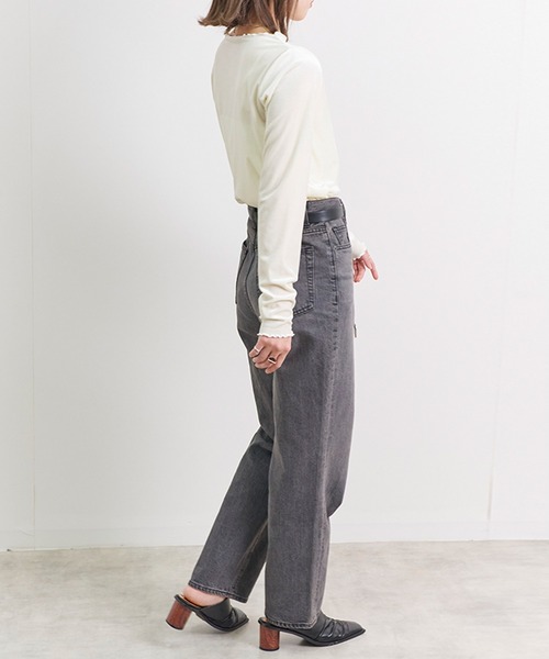 Fizz(フィズ)の「【Fizz/フィズ】 カットベロア メロークルーネックトップス(Tシャツ/カットソー・レディース・アイボリー/モカ/ブラック/グレー・M)」の5枚目の写真