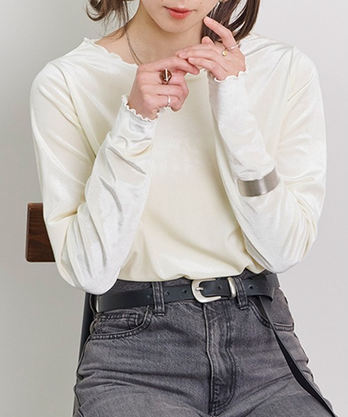 Fizz(フィズ)の「【Fizz/フィズ】 カットベロア メロークルーネックトップス(Tシャツ/カットソー・レディース・アイボリー/モカ/ブラック/グレー・M)」の17枚目の写真