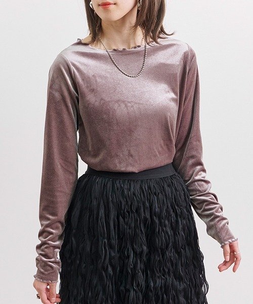 Fizz(フィズ)の「【Fizz/フィズ】 カットベロア メロークルーネックトップス(Tシャツ/カットソー・レディース・アイボリー/モカ/ブラック/グレー・M)」の14枚目の写真