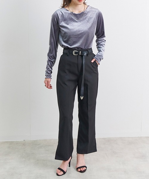 Fizz(フィズ)の「【Fizz/フィズ】 カットベロア メロークルーネックトップス(Tシャツ/カットソー・レディース・アイボリー/モカ/ブラック/グレー・M)」の13枚目の写真