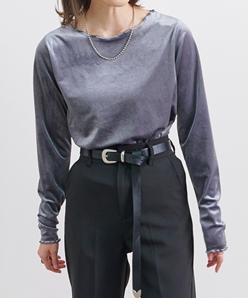 Fizz(フィズ)の「【Fizz/フィズ】 カットベロア メロークルーネックトップス(Tシャツ/カットソー・レディース・アイボリー/モカ/ブラック/グレー・M)」の11枚目の写真
