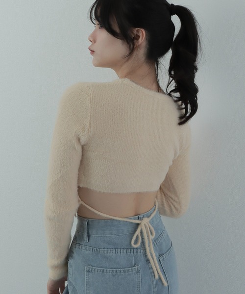 shaggy knit ribbon tops/シャギーニットリボントップス（ニット