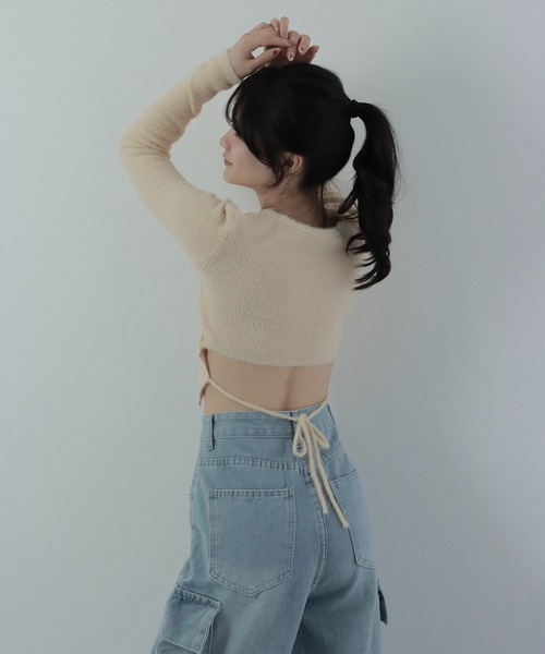M DOLLY(エムドリー)の「shaggy knit ribbon tops/シャギーニットリボントップス(ニット/セーター・レディース・ブラック/ベージュ・L/M/S)」の5枚目の写真
