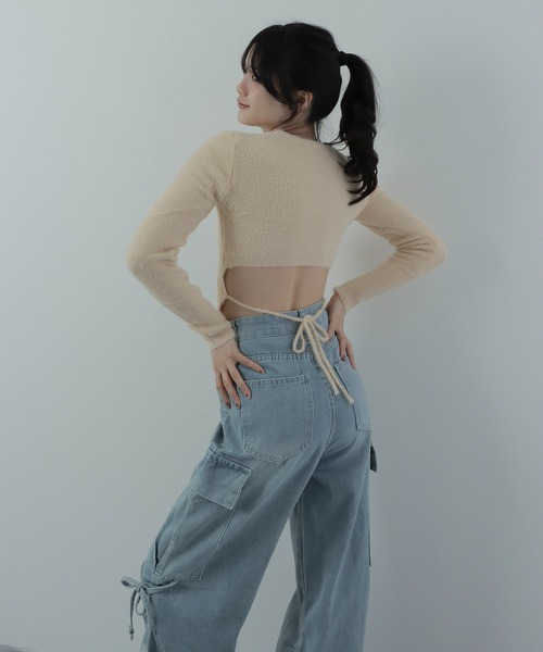 M DOLLY(エムドリー)の「shaggy knit ribbon tops/シャギーニットリボントップス(ニット/セーター・レディース・ブラック/ベージュ・L/M/S)」の4枚目の写真