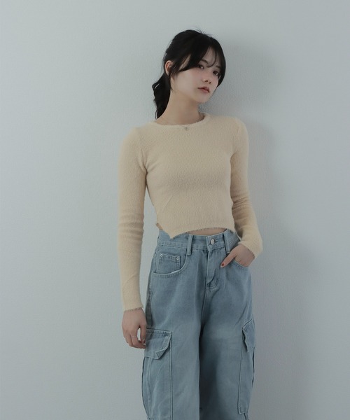 M DOLLY(エムドリー)の「shaggy knit ribbon tops/シャギーニットリボントップス(ニット/セーター・レディース・ブラック/ベージュ・L/M/S)」の3枚目の写真