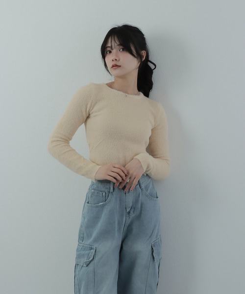 M DOLLY(エムドリー)の「shaggy knit ribbon tops/シャギーニットリボントップス(ニット/セーター・レディース・ブラック/ベージュ・L/M/S)」の15枚目の写真