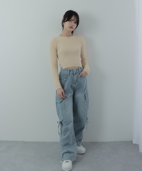 M DOLLY(エムドリー)の「shaggy knit ribbon tops/シャギーニットリボントップス(ニット/セーター・レディース・ブラック/ベージュ・L/M/S)」の14枚目の写真