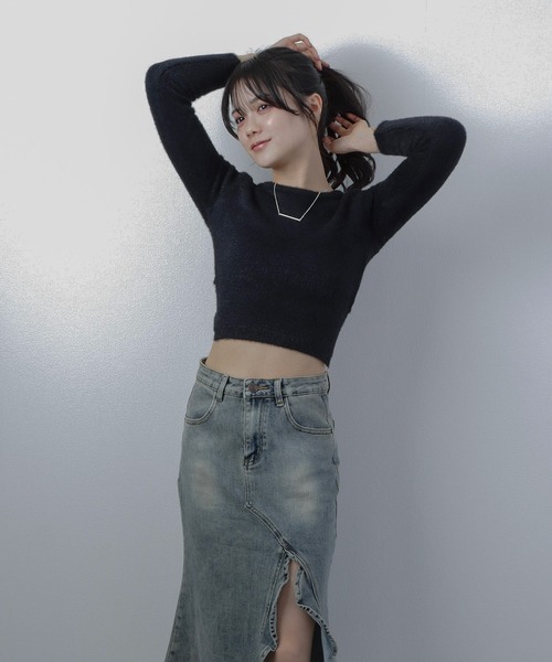 M DOLLY(エムドリー)の「shaggy knit ribbon tops/シャギーニットリボントップス(ニット/セーター・レディース・ブラック/ベージュ・L/M/S)」の9枚目の写真