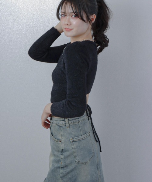shaggy knit ribbon tops/シャギーニットリボントップス（ニット