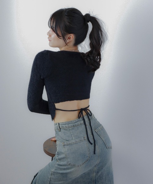 M DOLLY(エムドリー)の「shaggy knit ribbon tops/シャギーニットリボントップス(ニット/セーター・レディース・ブラック/ベージュ・L/M/S)」の7枚目の写真