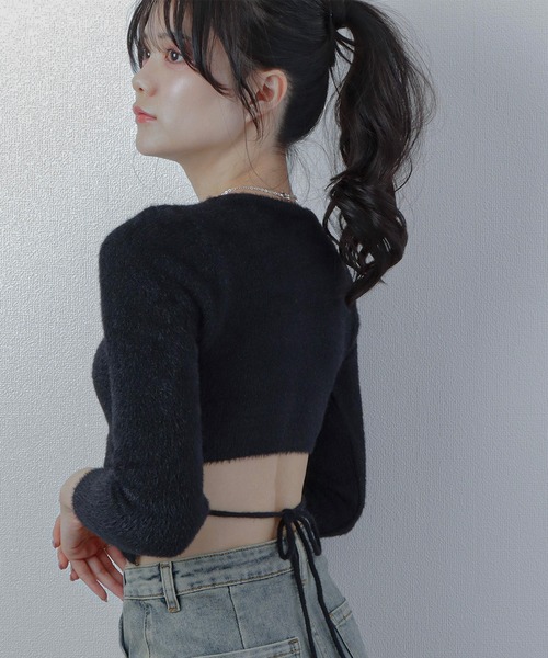 M DOLLY(エムドリー)の「shaggy knit ribbon tops/シャギーニットリボントップス(ニット/セーター・レディース・ブラック/ベージュ・L/M/S)」の6枚目の写真